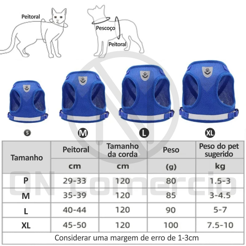 Peitoral Ajustável com Guia para Gatos